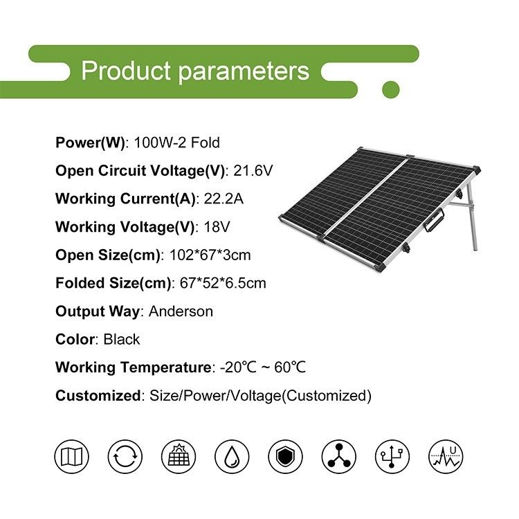 চ্যাম্পিং মোনো 100W PV ভাঁজ সৌর প্যানেল সিই/এফসিসি/আরওএইচএস/পিএসই সার্টিফাইড 12 বছর কারিগরি